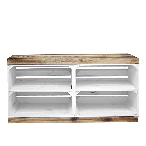 Marwood | Multifunktionales Schuhregal | Elegant | Langlebig | Praktisch | Ausgestattet mit Einer Sitzgelegenheit | Klein im Format | Aus Holz | Ideal für den Flur | Fertig montiert | Weiß/Naturlich Cover