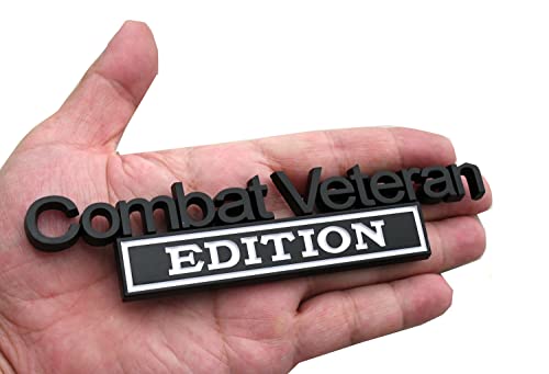 Image of 1pc Combat Veteran Edition Emblems 3D Raised Decals Exterior Truck Stickers Fender Veteran Badges Replacement for F150 F250 F350 Chevy Silverado 1500 2500 Chevrolet C10 C15 (Black White)