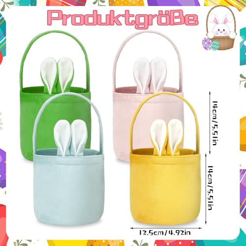 JUNEBRUSHS Ostertüten zum Befüllen, 4 Stücke Osterkörbchen mit Henkel Hasen Ostertasche Kinder Ostertasche Ostersackerl zum Befüllen für Eiern Süßigkeiten Spielzeugen