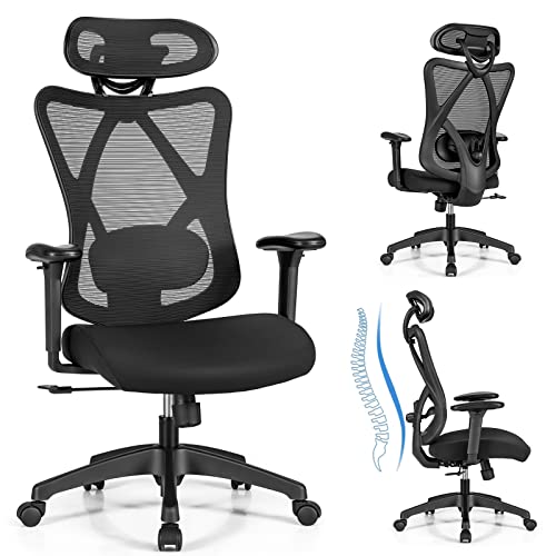 Costway Ergonomic Executive Office Chair, High Back Mesh Computer Desk Chair With Adjustable Lumbar Support, Armrests And Headrest, Reclining Backrest, Swivel Task Chair For Home Office, Black #TOP25
