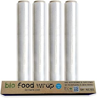 Biodegradable Plastic Wrap Without The Plastic - Corn Starch Kitchen Shrink Wrap with Recycled Packaging, Sealing Wraps from Sandwich Bags to Fridge Storage, 4 x 30m Rolls by Eco Green Living