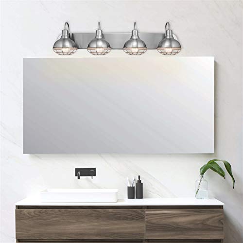 Kira Home Liberty 36" 4-Light Modern Industrial Vanity/Bathroom, Kitchen Light + Metal Cage Shades, Brushed Nickel Finish #TOP1