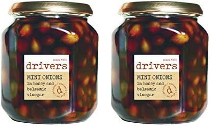 Drivers Mini Onions in Honey and Balsamic Vinegar - Mini Silverskin Onions Sticky Honey Flavour Traditional Driver's Recipe Picklers Since 1906 Gluten-Free Suitable for Vegetarians - 550 g Jar