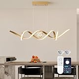 ORANOOR LED Modern Chandeliers for Dining Room, 39in Dimmable Gold Chandelier Kitchen Pendant Lighting Over Island, Linear Wave Spiral Pendant Light Fixtures Dining Room Lights Ceiling Hanging, 36W