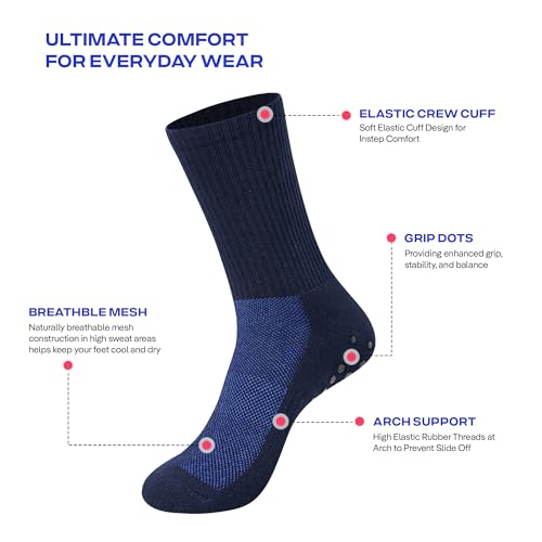 Image of CoolMate Mens Grip Socks, Non Slip Athletic Socks for Pilates, Yoga | Grip pads keep their hold wash after wash. Soft cotton-poly blend for pilates, yoga, barre, or post-surgery recovery at home.