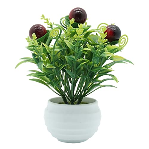 Curfair Artificial Plant Fake Flower Exquisite Artificial Strawberry Mushroom Fruit Tree Plant Bonsai Living Room Garden Decor Home Decor-Orange Lucky Fruit #TOP3