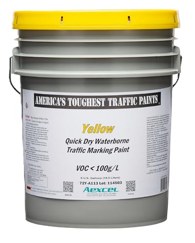 Quick-Dry 20-minute Dry Traffic & Zone Marking Paint, Water-based Acrylic Latex, Yellow, 5-Gallon