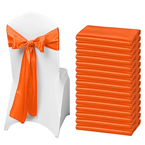 Rewomc 50 Pcs Satin Chair Sash Chair Decorative Bow Designed Chair Cover Chair Sashes For Thanksgiving Wedding Banquet Party Home Kitchen Decoration (Orange,7 X 108 Inch) #TOP22