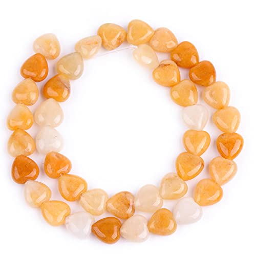 GEM-Inside 10mm Heart Charms Natural Yellow Orange Aventurine Jade Stone Beads for Jewelry Making Full 15" Strand Power Energy Healing Chakra Stone Beads