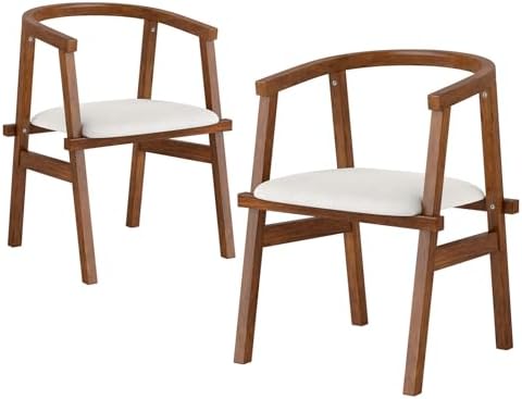 Giantex Wooden Dining Chairs Set of 2, Solid Rubber Wood Kitchen Chair w/Wrap-Around Armrest & Padded Seat, Mid-Century Armchair, Modern Accent Chairs for Living Dining Room, Reception, Study - Thumbnail 4