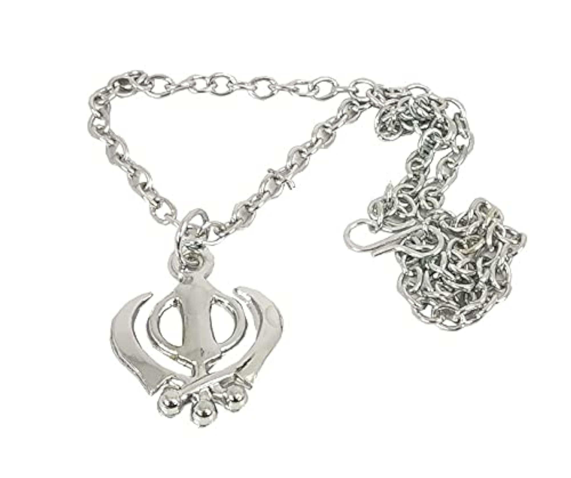 Silver Punjabi Khanda Symbol Locket Pendant Necklace, Unisex