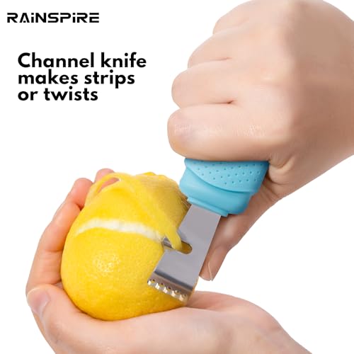 Image of Rainspire Lemon Zester Tool with Channel Knife, Stainless Steel Citrus Zester Tool, Lemon Peeler, Zesters for Kitchen, Ultra Sharp 2-in-1 Tool Easily Creates Citrus Zest, Blue