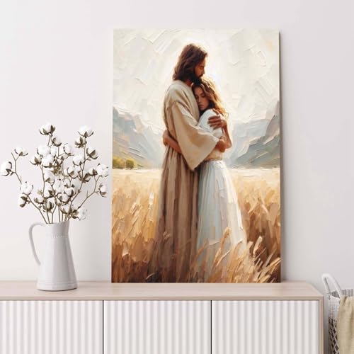 Canvas indoor wall Hanging Jesus Healing Embrace Jesus Hugging Girl Christian Art Bible Verse Decor for Home Offices Living Room Bedroom Dining Room restaurants kitchens — view 6