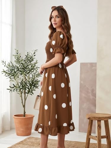 Image of Leriya Fashion Dress for Women | Western Square Neck One Piece Dress for Woman midi | Casual Summer Dresses for Beach & Stylish Party Outifits Puff Sleeve