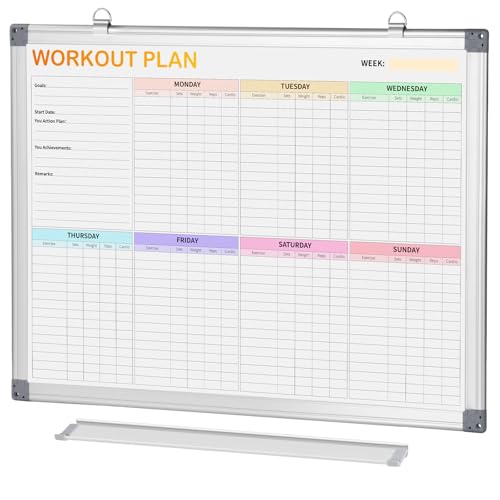 Fitness Tracker Magnetic Whiteboard Workout Plan Dry Erase Board for Wall 24'' x 18'',Hanging Mounted Weekly Fitness Tracker Gym Exercise Tracker Schedules and Checklists