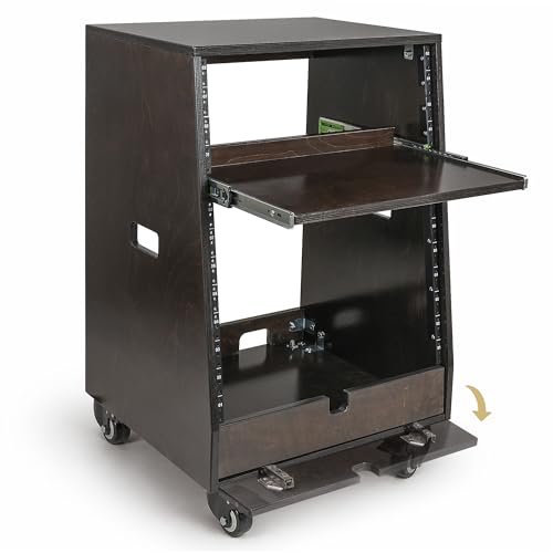 Sound Town DIY Slanted 12U Studio Rack (4U Top + 8U Lower) with 2U Bottom Storage, Slide-Out Tray...