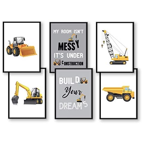 WIETRE Set de 6 pósteres vehículos de construcción para habitación de bebé Cover