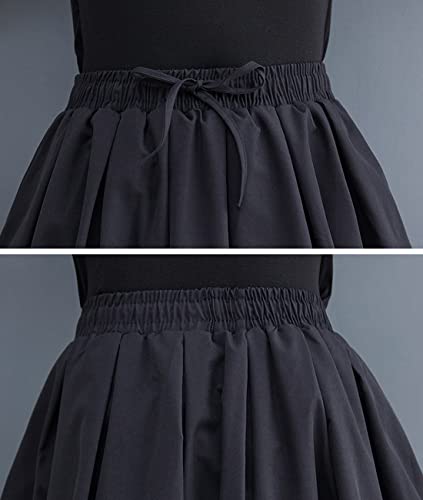 Femiserah Women's Black Elastic Waist A Line Long Bubble Pompom Lantern Skirt4