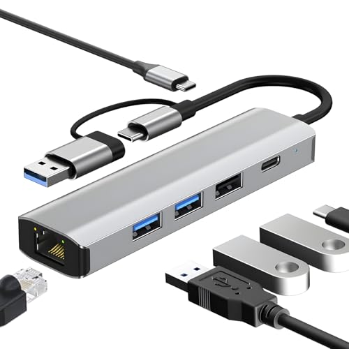 Anluomafuy Adaptateur USB Ethernet, Gigabit RJ45 LAN 1000 Mbit/s Adaptateur réseau avec 3 Ports U-SB 3.0 et USB Type-C, Adaptateur Ethernet USB C Multiport Compatible Windows XP Mac Linux Chromebook