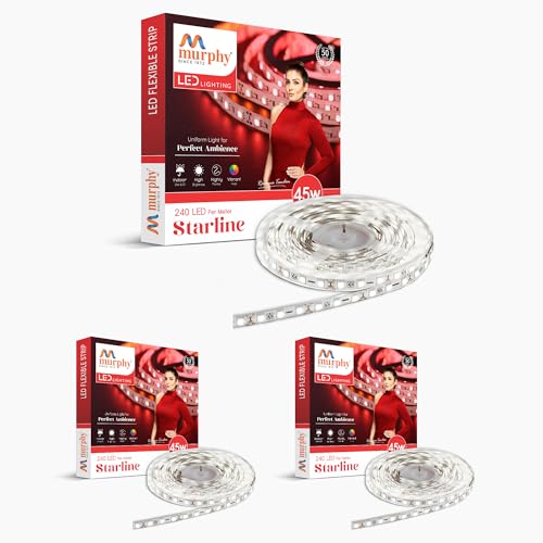 Image of Murphy 45W LED Strip Light 2835 High Lumen 5 Metre (240 LEDs /Mtr) Cool White - 12V DC 10A Driver Included | Cove /False Ceiling /Decor Light (Pack of 3, 1-Year Warranty)