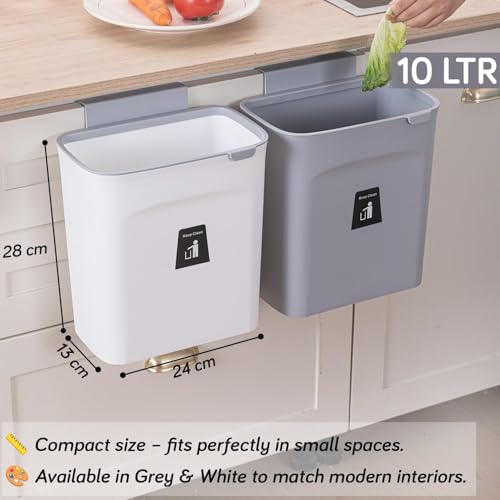 Image of 10 L Kitchen Compost Bin for Counter Top or Under Sink, Hanging Small Trash Can with Lid for Cupboard /Bathroom /Bedroom /Office /Camping, Mountable Indoor Compost Bucket (Grey)