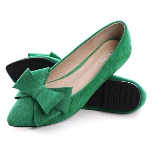 Image of SAILING LU Womens Bowknot Ballet Flats Pointy Toe Suede