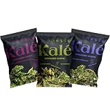 Kalé Let It Grow Organic Kale Chips Variety Pack (3 x 45g) – Healthy Snacks for Adults, Vegan & Gluten-Free Crisps, High Protein Keto Crisps, Garlic, Sea Salt, Cheese Flavours
