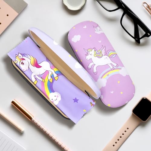 ANLIOTO 3 Stück Brillenetui Kinder mit Putztücher, Süß Hartschalen Brillenetui für Mädche, Kinder