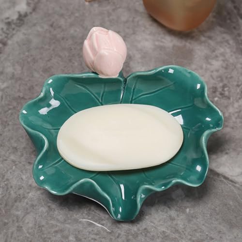 Porte-savon évacuation d'eau automatique en céramique verte