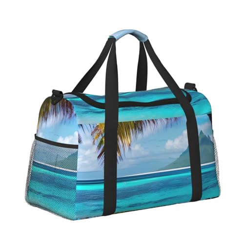 Tahiti Beach Print Stylish Foldable Carry On Tote with Waterproof Zipper for Weekend Getaways Bag3
