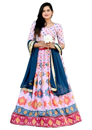 Lehenga choli femme en chinnon avec impression position et paillettes brodées