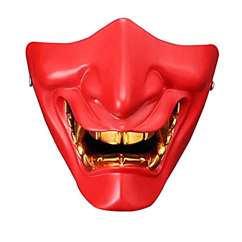 Fvoagaou MáScara de Media Cara MáScara Cosplay Demonio Malvado Samurai MáScara de Disfraces, Rojo