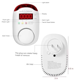 Combination Gas & Carbon Monoxide Detectors Plug in, 2-in-1 Natural Gas Detector & Carbon Monoxide Alarm, CO Detector Alarm & Propane, Methane, Explosive Gas Detector for Home,RV,Easy to Install