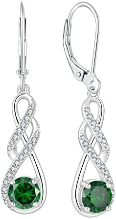FJ Leverback Dangle Drop Earrings for Women 925 Sterling Silver Infinity Birthstone Earrings Jewellery Gifts for Women Wife Girlfriend Mother Daughter
