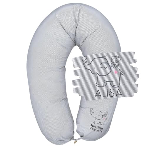 sei Design Stillkissenbezug XXL 190x35 cm - personalisiert mit Namen und Geburtsdatum personalisierte Geschenke Baby Junge Mädchen für Stillkissen Lagerungskissen Schwangerschaftskissen