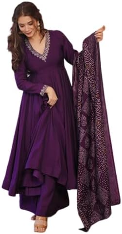 The Red Lion Enterprise Women's Designer Straight Kurti pant dupatta 3pc dress partywear Salwar Suit (US, Alpha, Large, Regular, Regular, Purple 1)