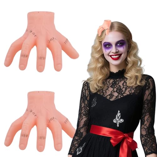 DAKLOP 2 peças mão da família addams, quarta-feira coisa mão, mãos látex brinquedos, horror-requisição decorações para Halloween, decorações de Halloween e cosplay