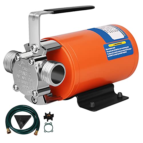 Water Pump 12V Water Pump 1/10 HP 330 GPH Water Transfer Pump With 3/4 inch Ports Suction Hose And Spare Impeller Electric Water Pump Utility Pump-Orange