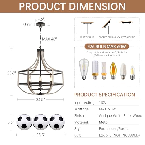 VDWO 23.6" Large Farmhouse Chandelier, 6-Light Rustic Chandelier by VDWO - Used condition - Image 7