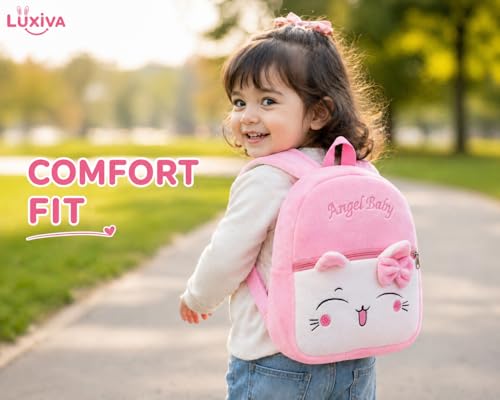 Image of Cartoon Plush Kids School Bag 2-6 Years | Soft Toy Backpack for Boys & Girls | Toddler Nursery Preschool Bag | Lightweight Adjustable Straps