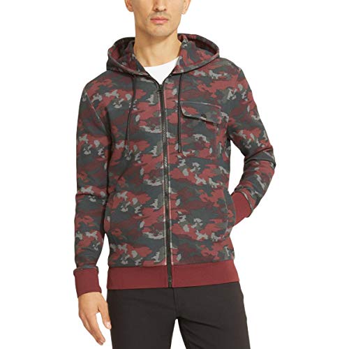 Kenneth Cole Mens Pocket Hoodie Sweatshirt, Red, Medium