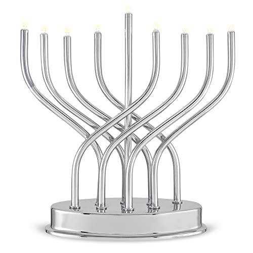 Aviv Judaica Traditional Hanukkah Electric Menorah Low Voltage Hanukkiah with LED Bulbs Contemporary Metal Electronic Chanukiah Battery Powered Chanukah Lights