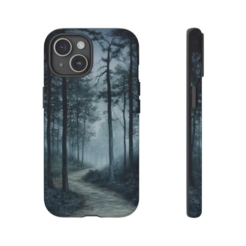 Coque rigide mate iPhone 15 bleu haut de gamme au design artistique épuré