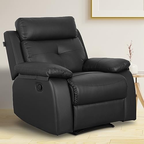 Image of Recliners India - Ohio Single Seater Recliner Sofa | 3 Modes of Comfort | Manual Recliner Chair | Cushion Armrest | Living Room Recliner Sofa | 1-Year Manufacturer Warranty | Colour- Black