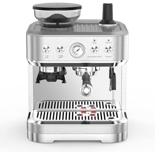 Garvee Espresso Machine with Milk Frother and Built-In Grinder, 3-in-1 Cappuccino Latte and Coffee Maker for Home, 85oz Removable Water Tank, Ideal Gi