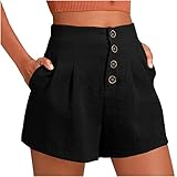 Shorts Damen Schwarz Lounge-Shorts Baumwollhose Sweatshorts Elastischem Bund Sommerhose Stoffhose Chino Bermuda Stretch Shorts Weitem Bein Hosen Pyjamahose Frauen Knielang Schlafhose Badeshorts