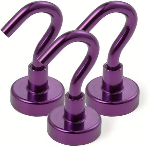 Magnetic S Hook Heavy Duty 11.34KG Capacity Sleek Metallic Finish for Refrigerator Garage Office Kitchen Organization, Purple