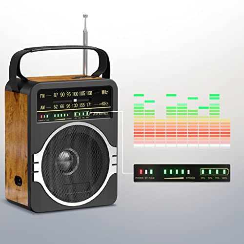 JEUJUG Portable AM FM Radio, Bluetooth 5.0 Radios 5 Watts Loud Speaker,FM Radio Built-in Rechargeable Battery/DC D*4 Cell Battery Operated & AC Power Plug in Wall Retro by JEUJUG - Image 6
