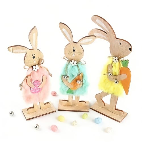 CIYIN 3pcs Décoration de Pâques Lapin, Décoration Lapin de Pâques pour Debout, Deco Paques Bois Lapin, Idée Cadeau de Pâques pour Enfants et Famille (B)