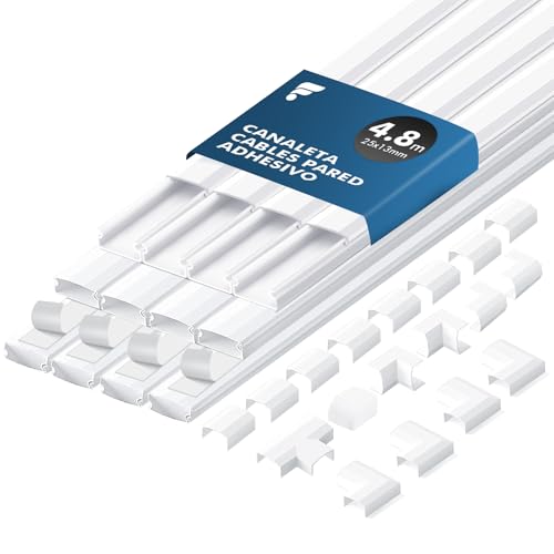 Shinfly 4 8m Canaleta Cables Pared Adhesivo para Eléctricos Cubre Esconder para TV Blanco 25mm x 13mm